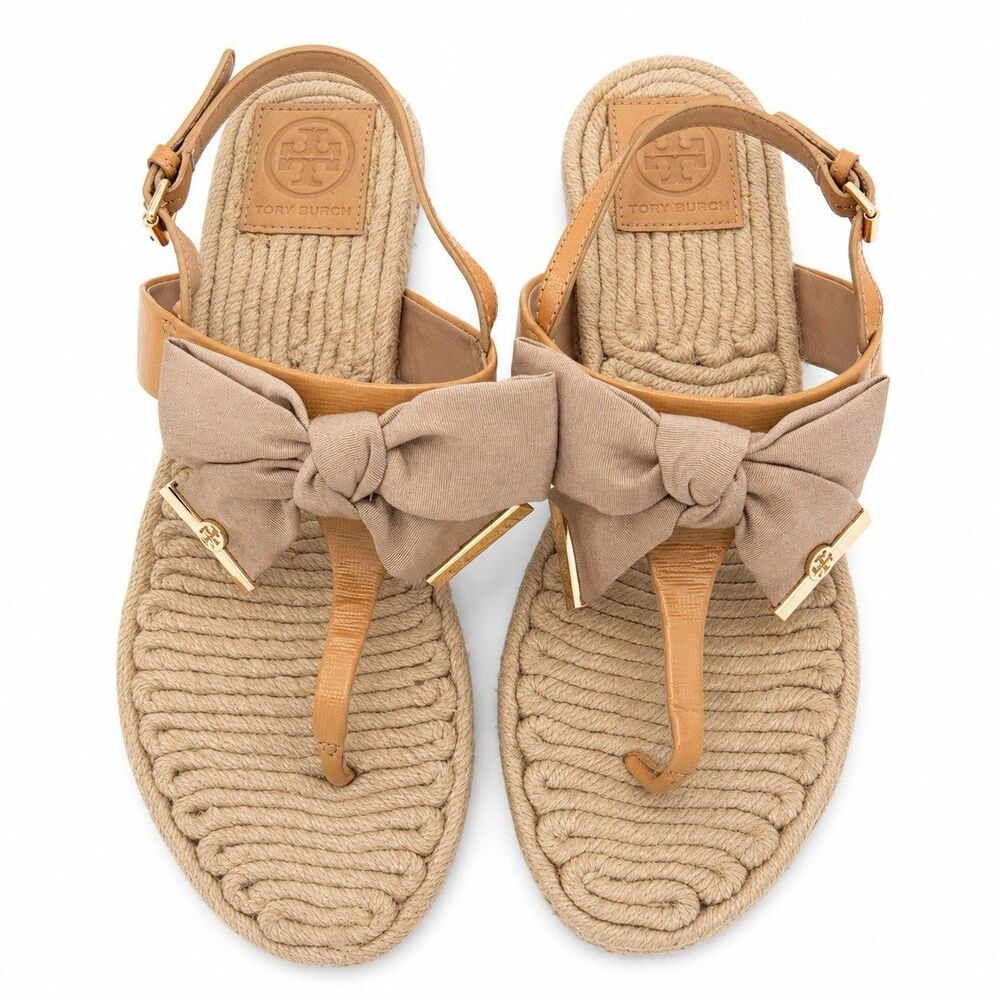 Tory Burch Bow Thong Sandals Women 11 Espadrille Jute Resort Coastal Boho